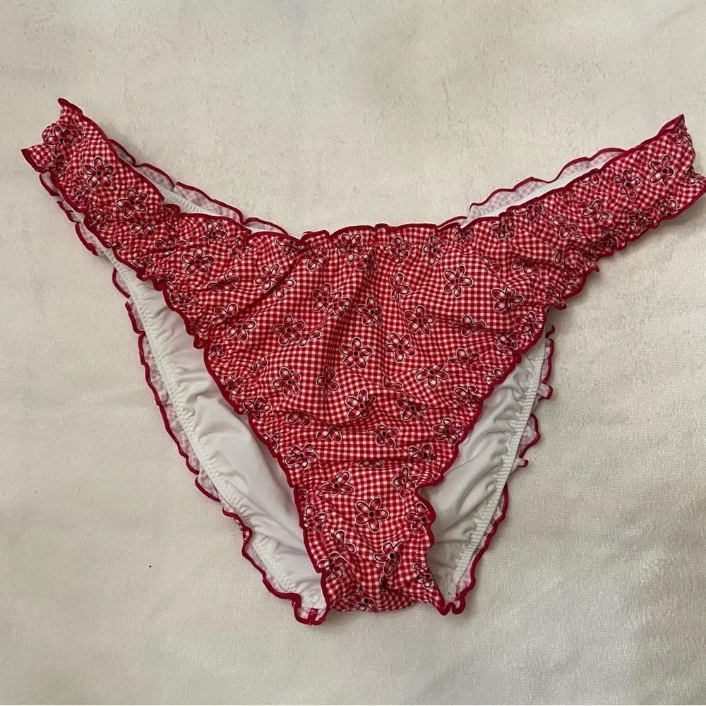 New! Frankie's Bikinis x PINK Red and White sweetwater Cheeky Bikini 3737